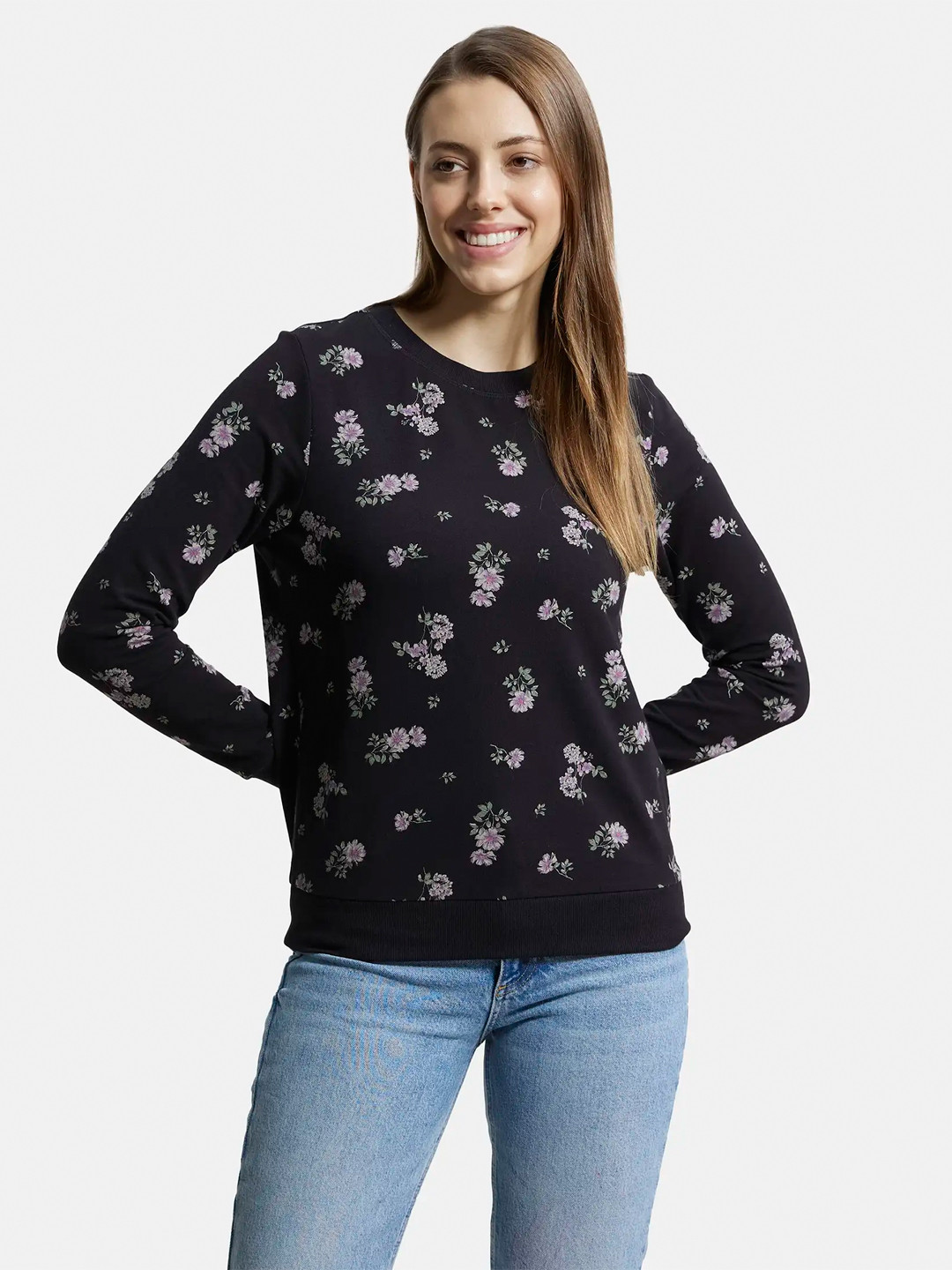 Jockey Super Combed Cotton French Terry Fabric Printed Sweatshirt with Ribbed Cuffs -AW68