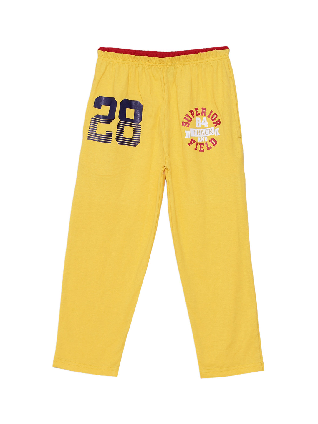 Fashionable Boys Yellow Typography Pure Cotton Track Pants