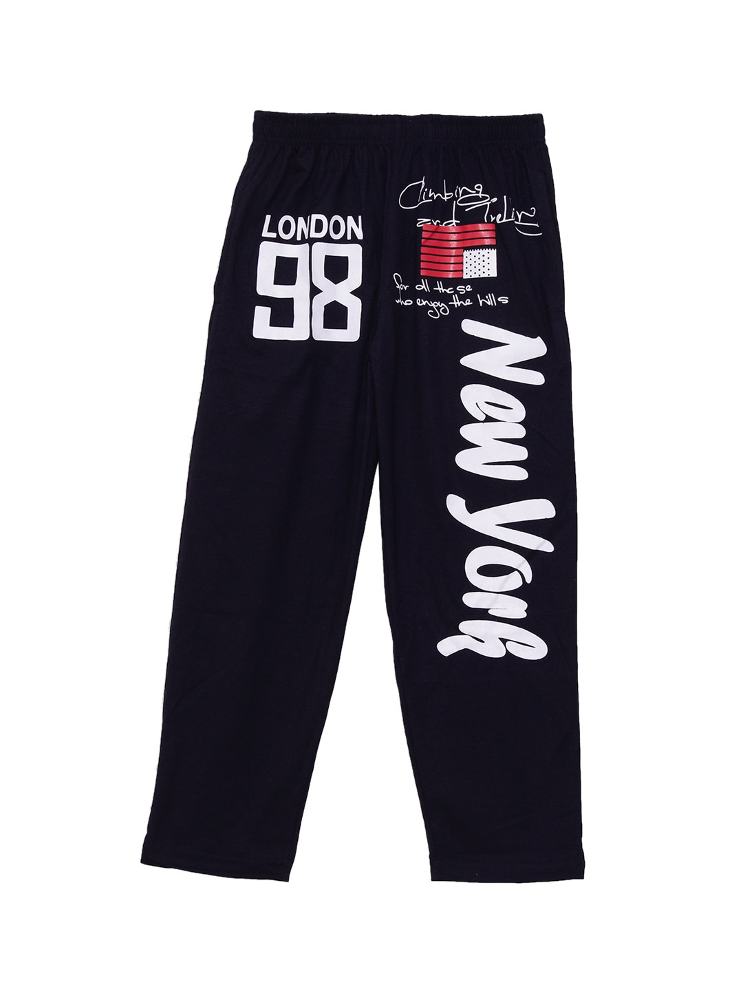 Fashionable Boys Navy Blue Printed Pure Cotton Track Pants