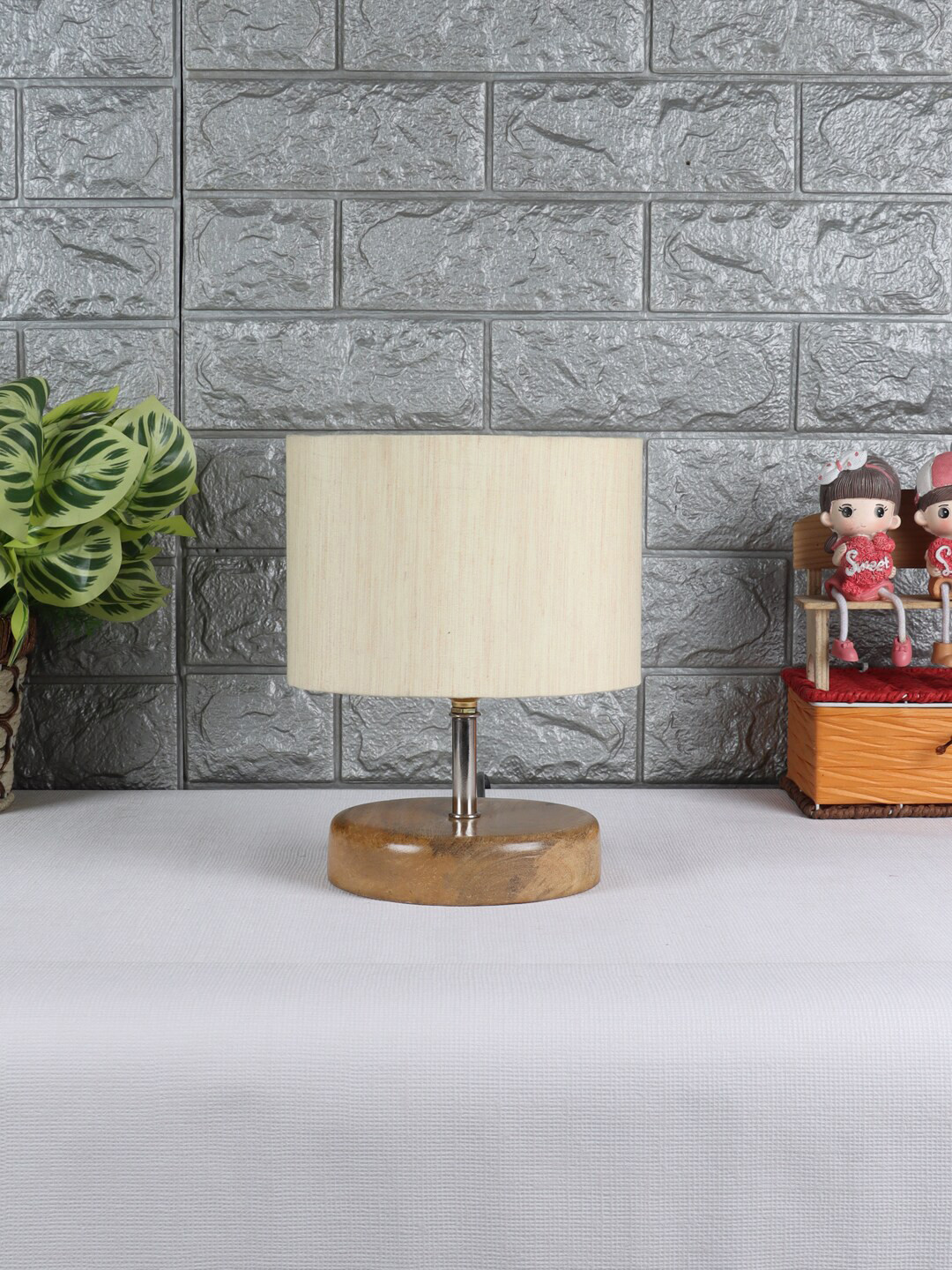 Devansh White Wood Table Lamp With Cotton  Shade