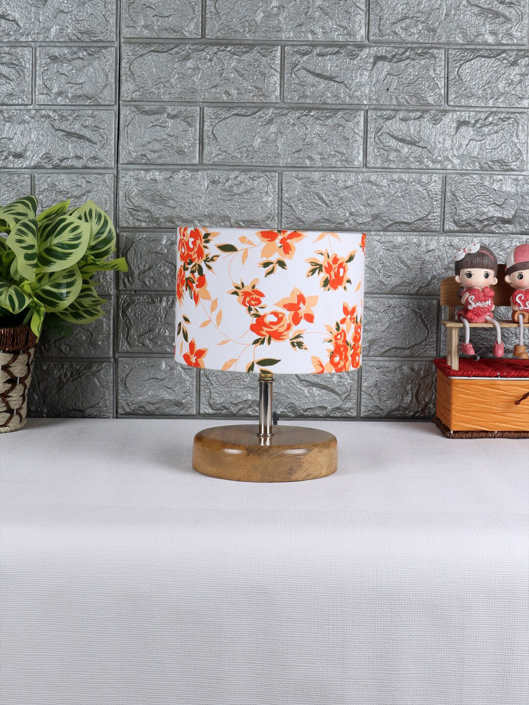 Devansh White Wood Table Lamp With Cotton Shade