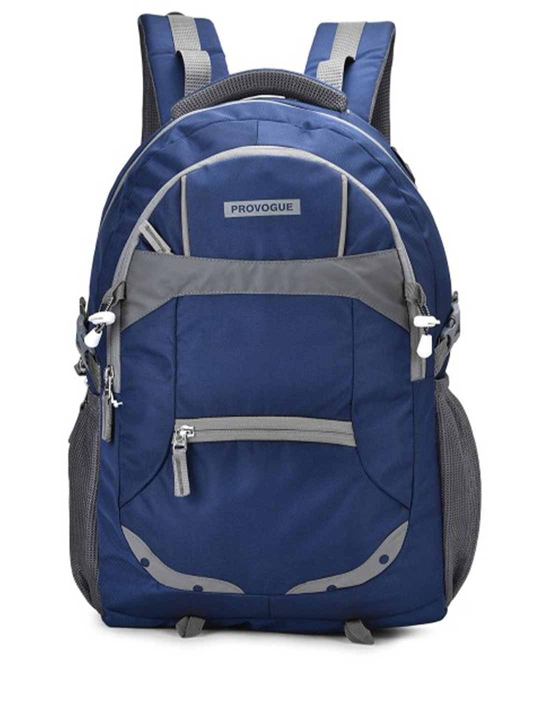 Provogue Unisex Navy Blue & Grey Brand Logo Backpack with Reflective Strip & Rain Cover 35 L