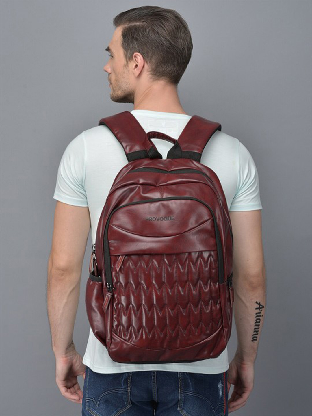 Provogue Maroon Solid Brand Logo Printed Leather Backpack With Rain Cover 35 L