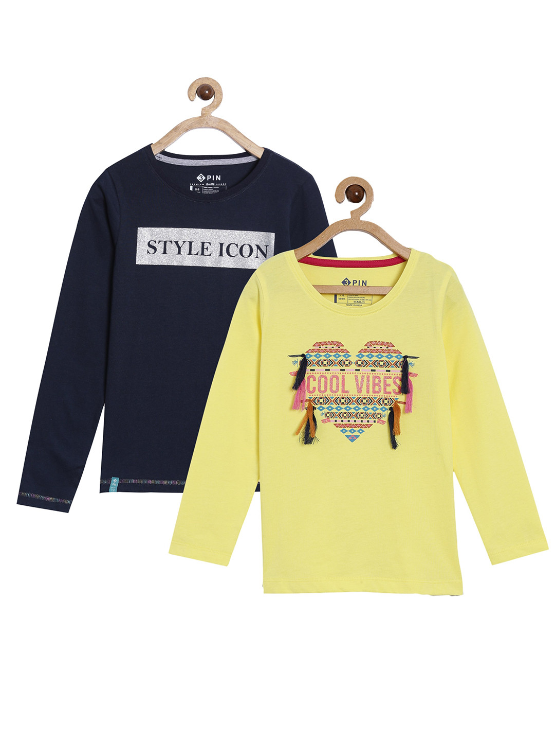 3PIN Girls Set of 2 Multi Typography T-shirts