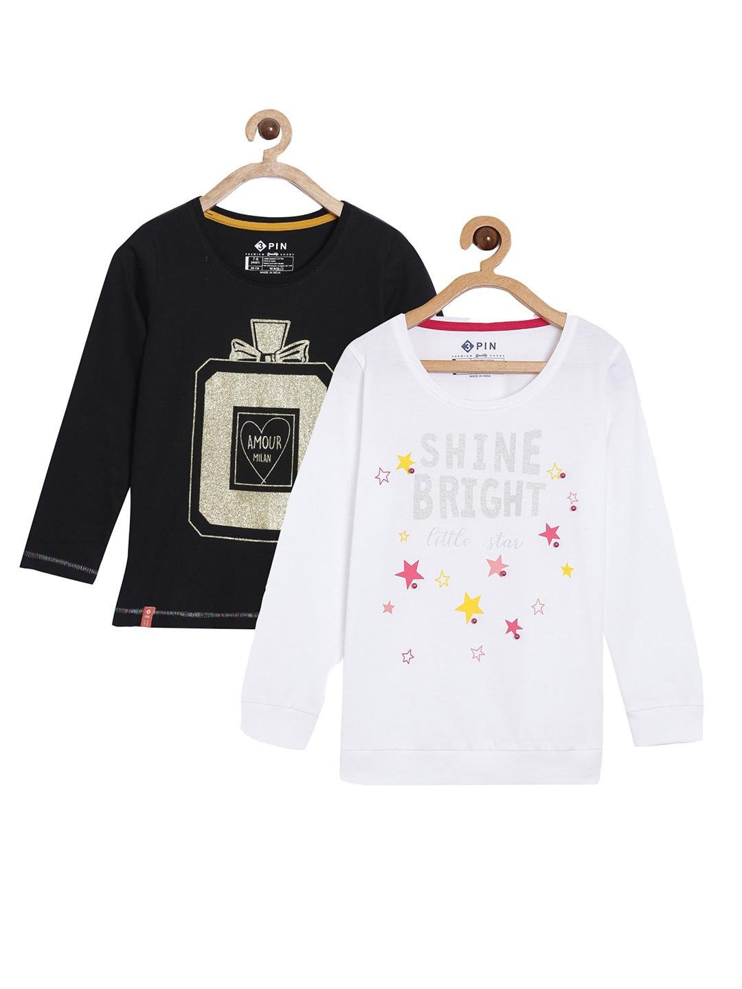 3PIN Girls Typography Pack of 2 Printed T-shirt