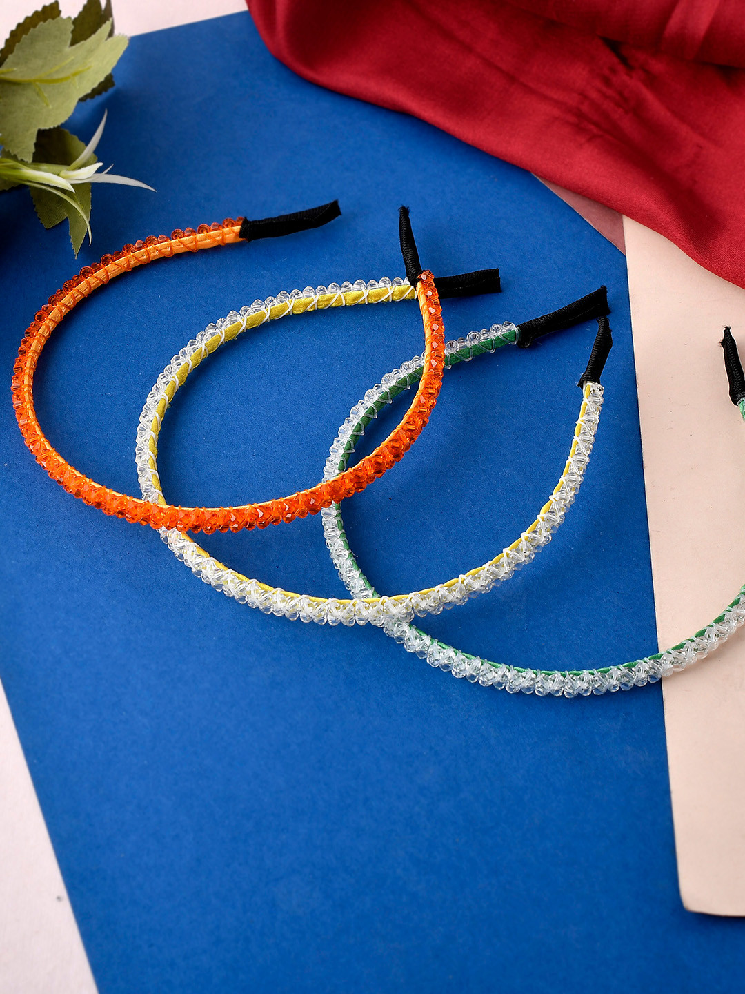 Silvermerc Designs Women Orange & White Set of 3 Spiral Hairband