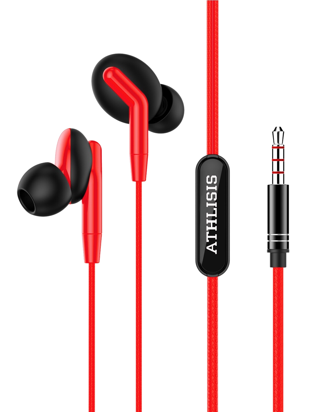 ATHLISIS Red Solid Wired In Ear Headphones With Mic