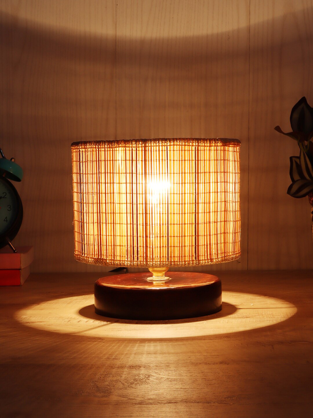 Devansh Beige Contemporary Table Lamp With Bamboo Shade