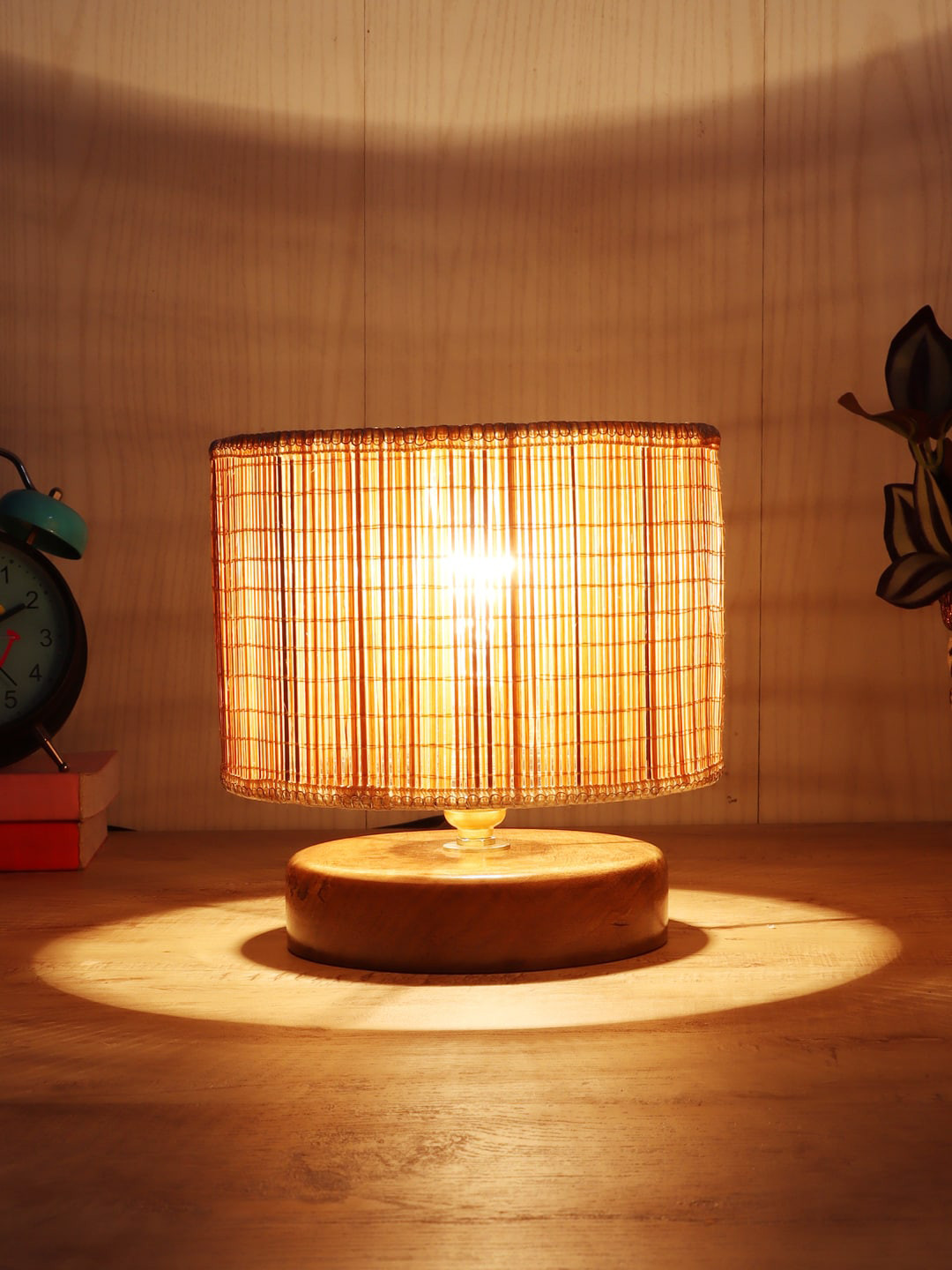 Devansh Beige Wood Table Lamp with Bamboo  Shade