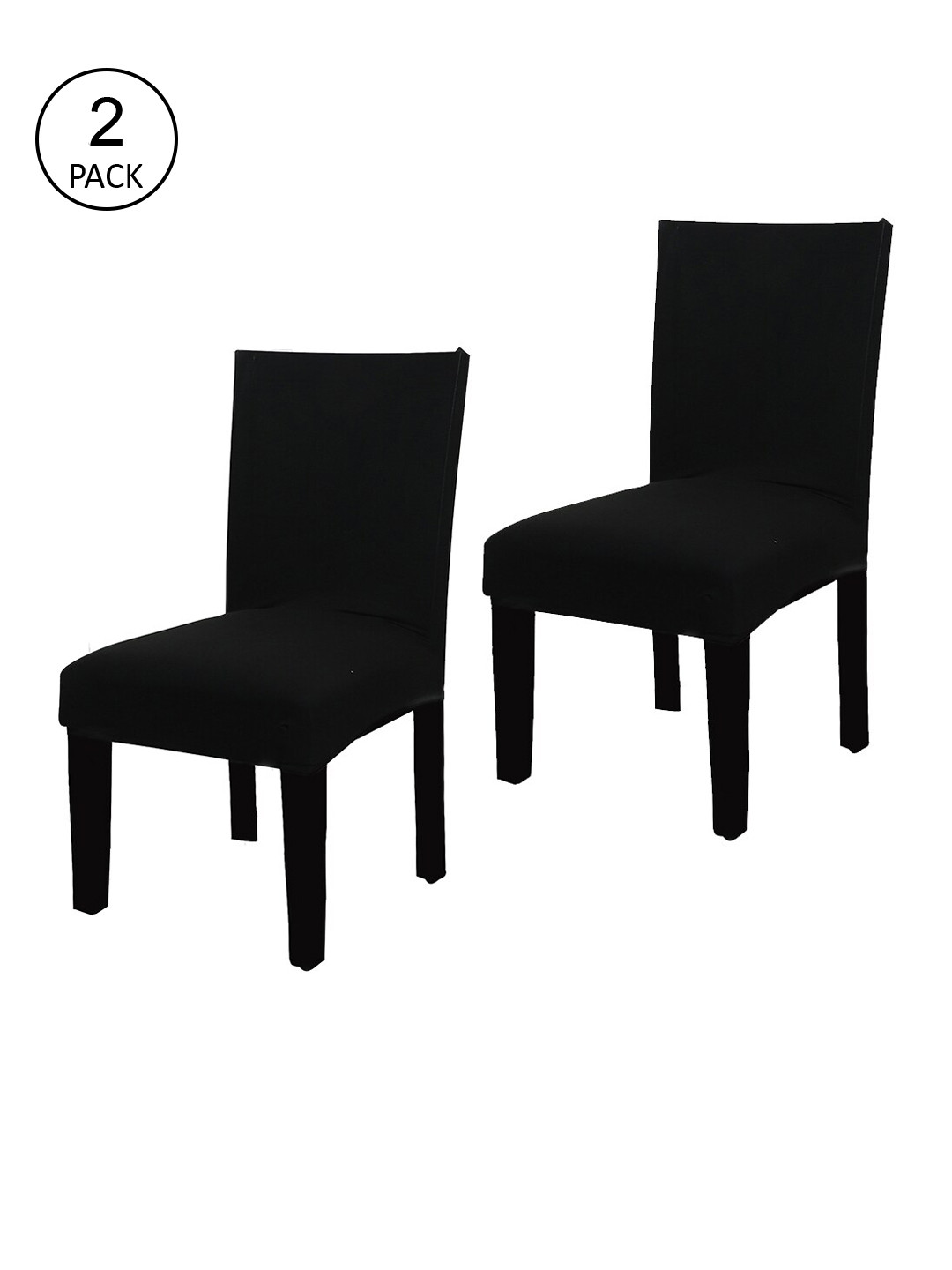 HOUSE OF QUIRK Set Of 2 Black Solid Stretch Protector Chair Seat Slipcovers