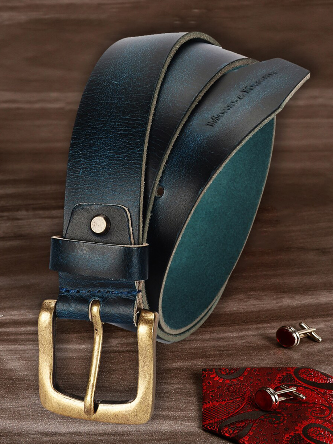 MONKS & KNIGHTS Men Blue Leather Belt