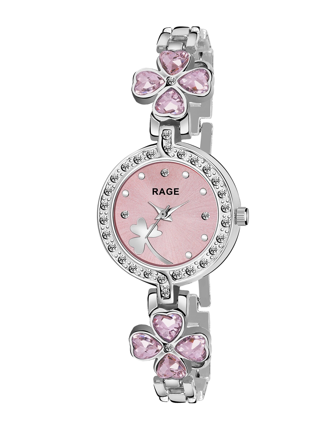 Rage Enterprise Women Pink Brass Printed Dial   Silver Toned Stainless Steel Bracelet Style Straps Analogue Watch