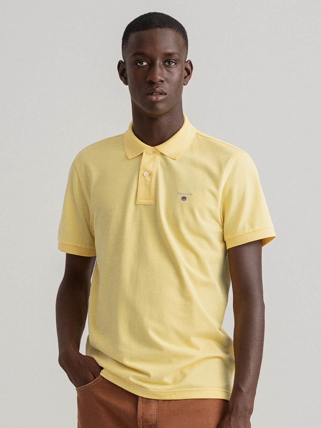 GANT Men Yellow Solid T-shirt