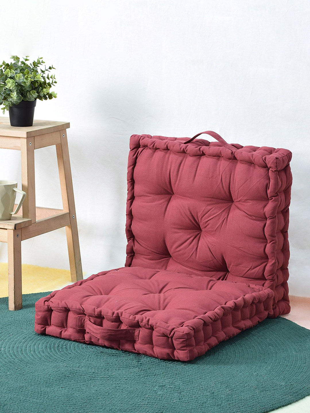 BLANC9 Set Of 2 Maroon Matlas Wine Square Floor Cushion