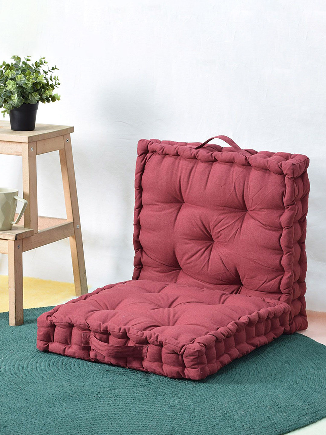 BLANC9 Set Of 2 Maroon Cloudy Matlas Cotton Square Floor Cushion