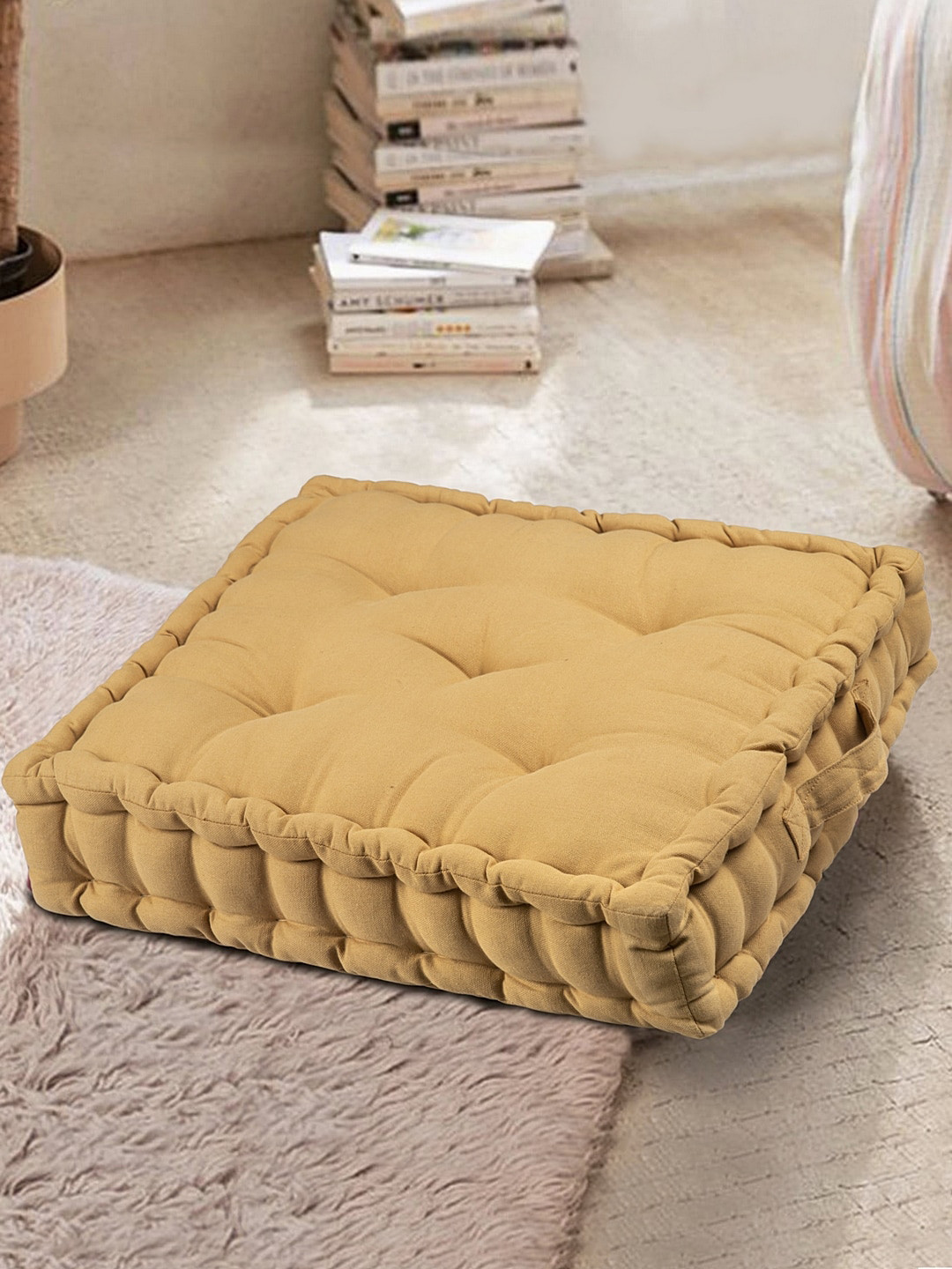 BLANC9 Mustard Solid Square Floor Cushion