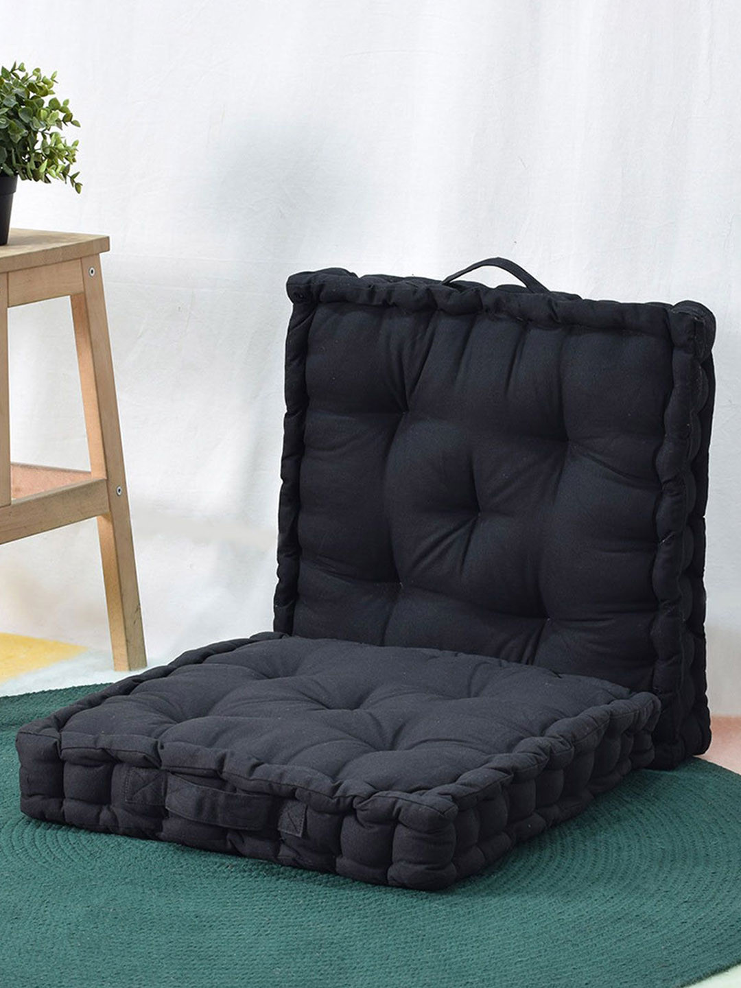 BLANC9 Set Of 2 Black Cloudy Matlas Cotton Square Floor Cushion