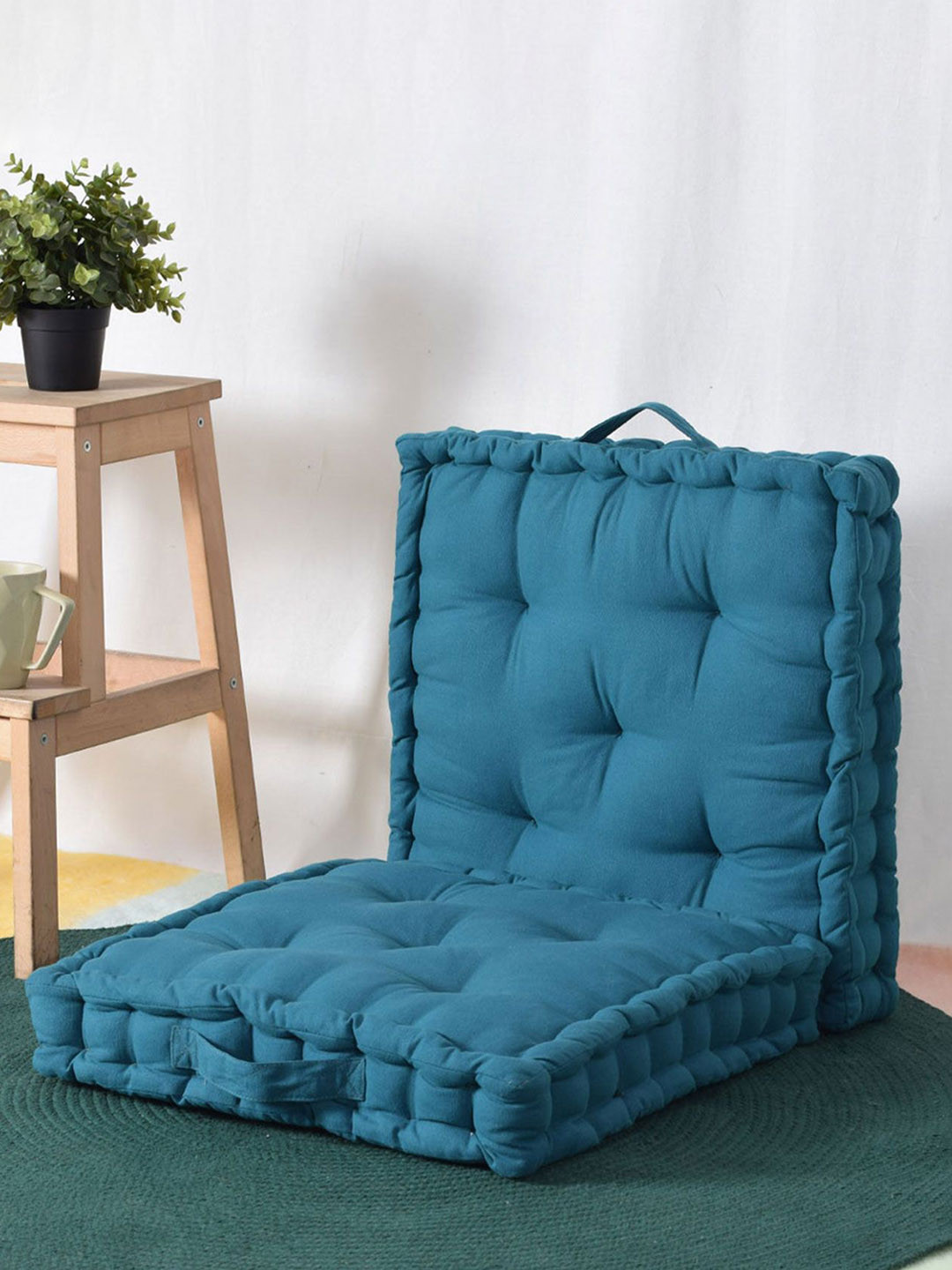 BLANC9 Blue Set Of 2 Peacock Matlas Square Floor Cushion