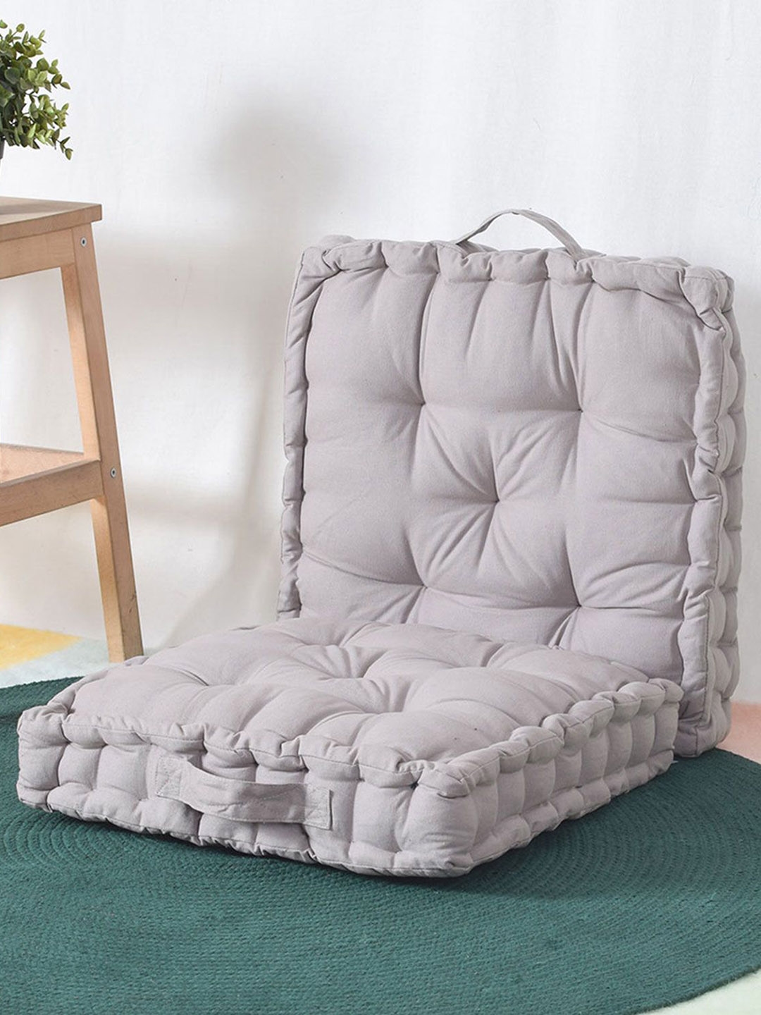 BLANC9 Set Of 2 Light Grey Cloudy Matlas Cotton Square Floor Cushion
