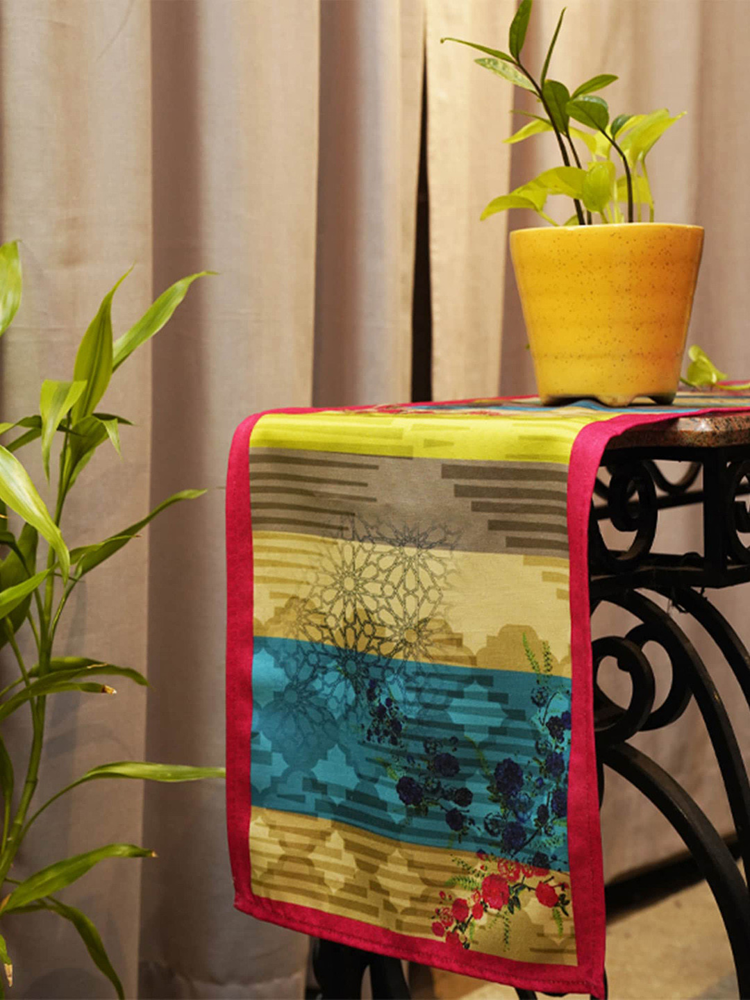 ZEBA Blue & Green Printed 6 Seater Table Runner