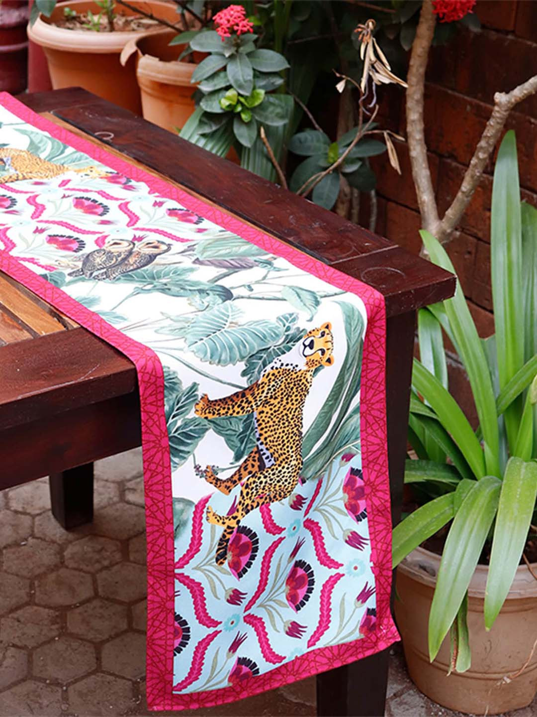ZEBA Green & Blue Printed 6 Seater Table Runner
