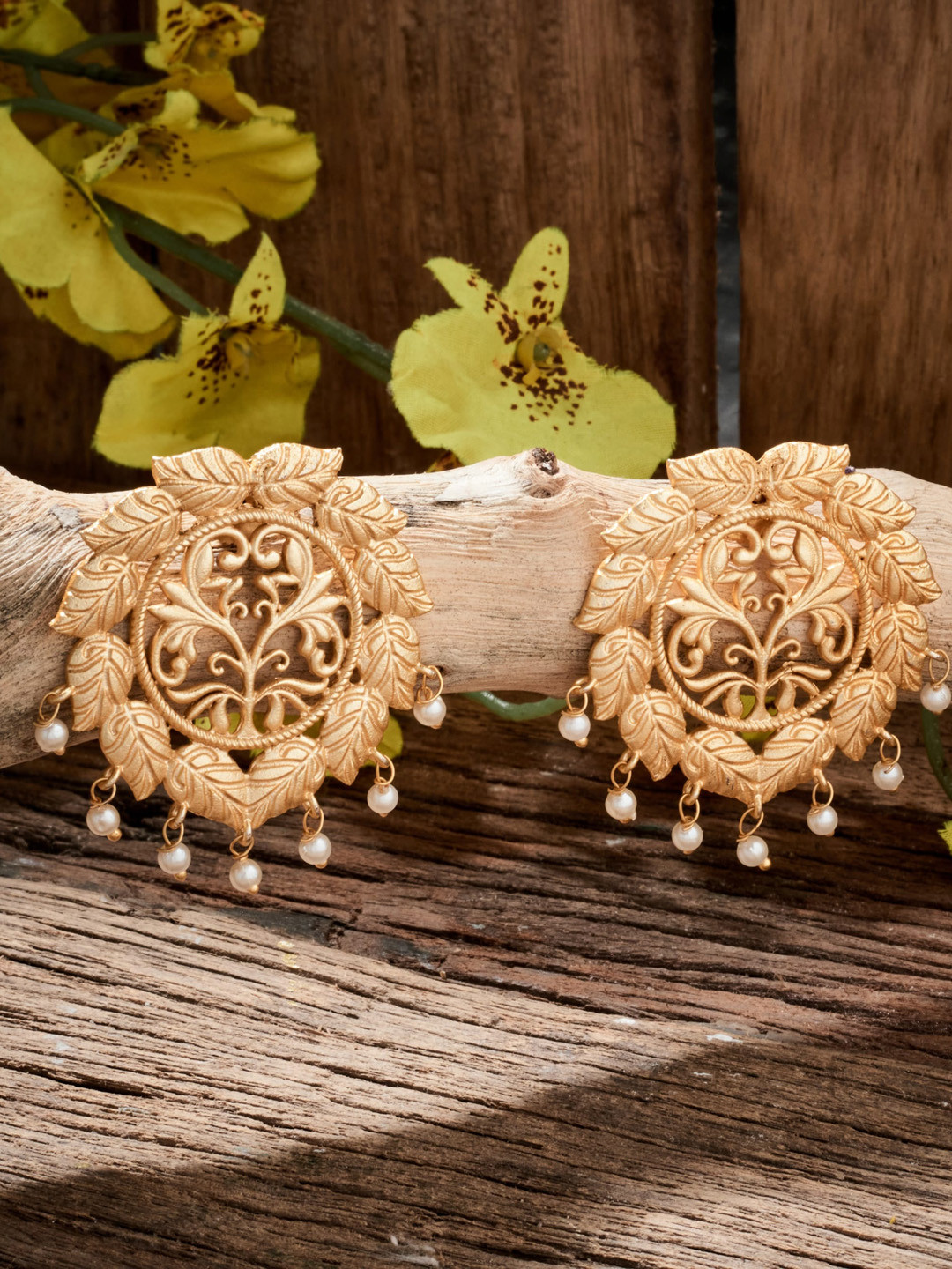 ATIBELLE Gold-Plated Leaf Shaped Drop Earrings