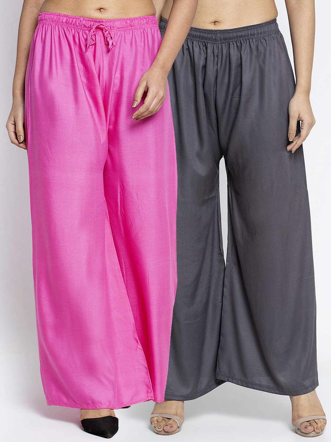 Jinfo Women Pack Of 2 Pink & Charcoal Flared Ethnic Palazzos