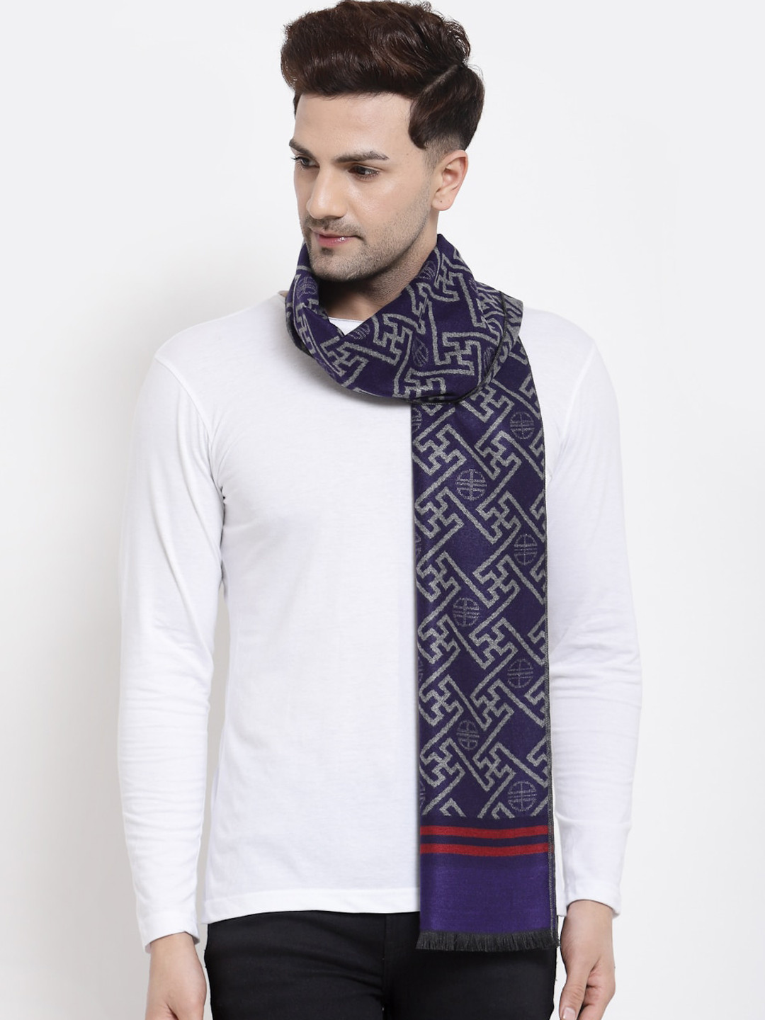 Calvadoss Men Blue and Grey Geometric Muffler