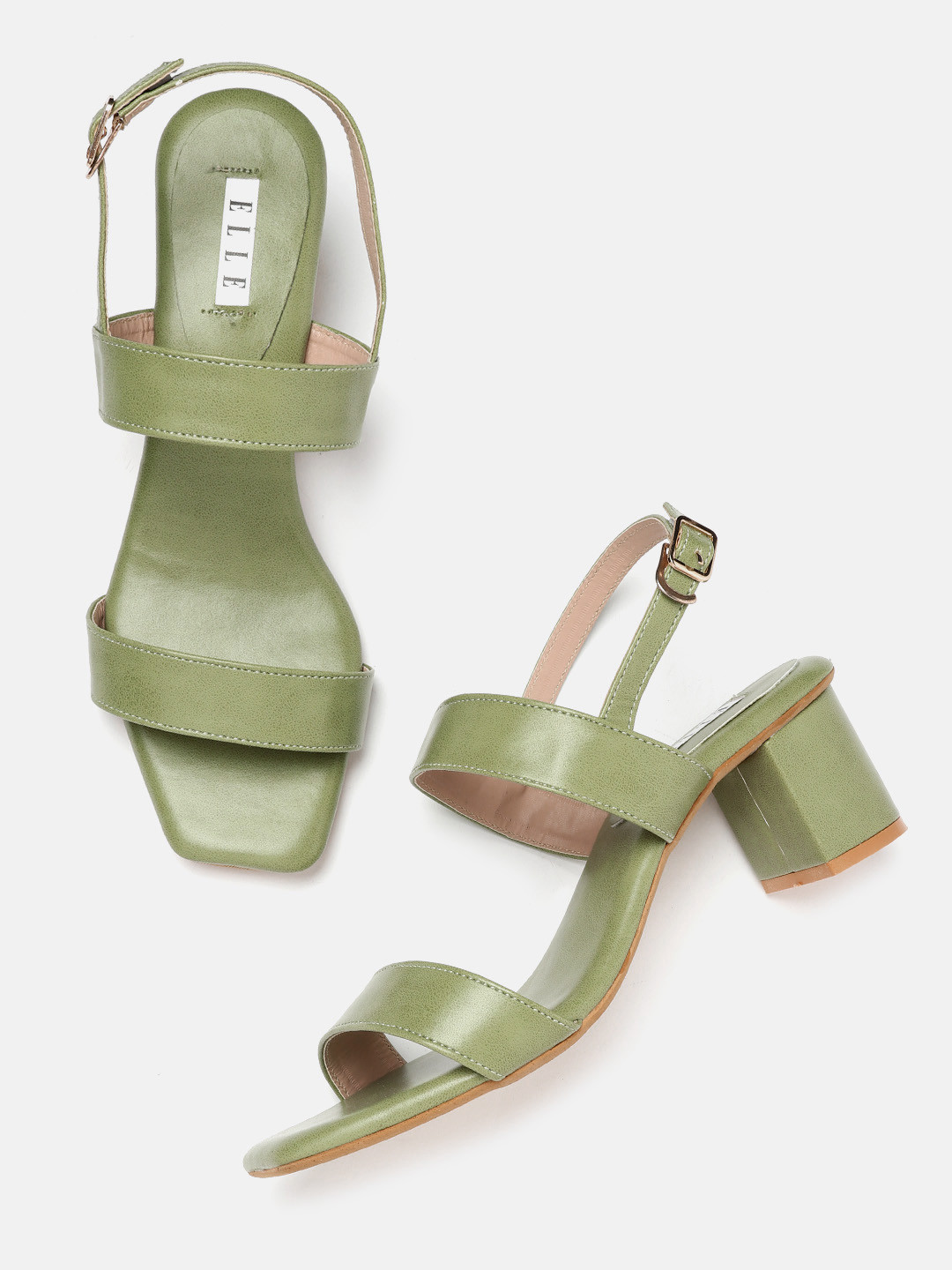 ELLE Green Solid Block Heels