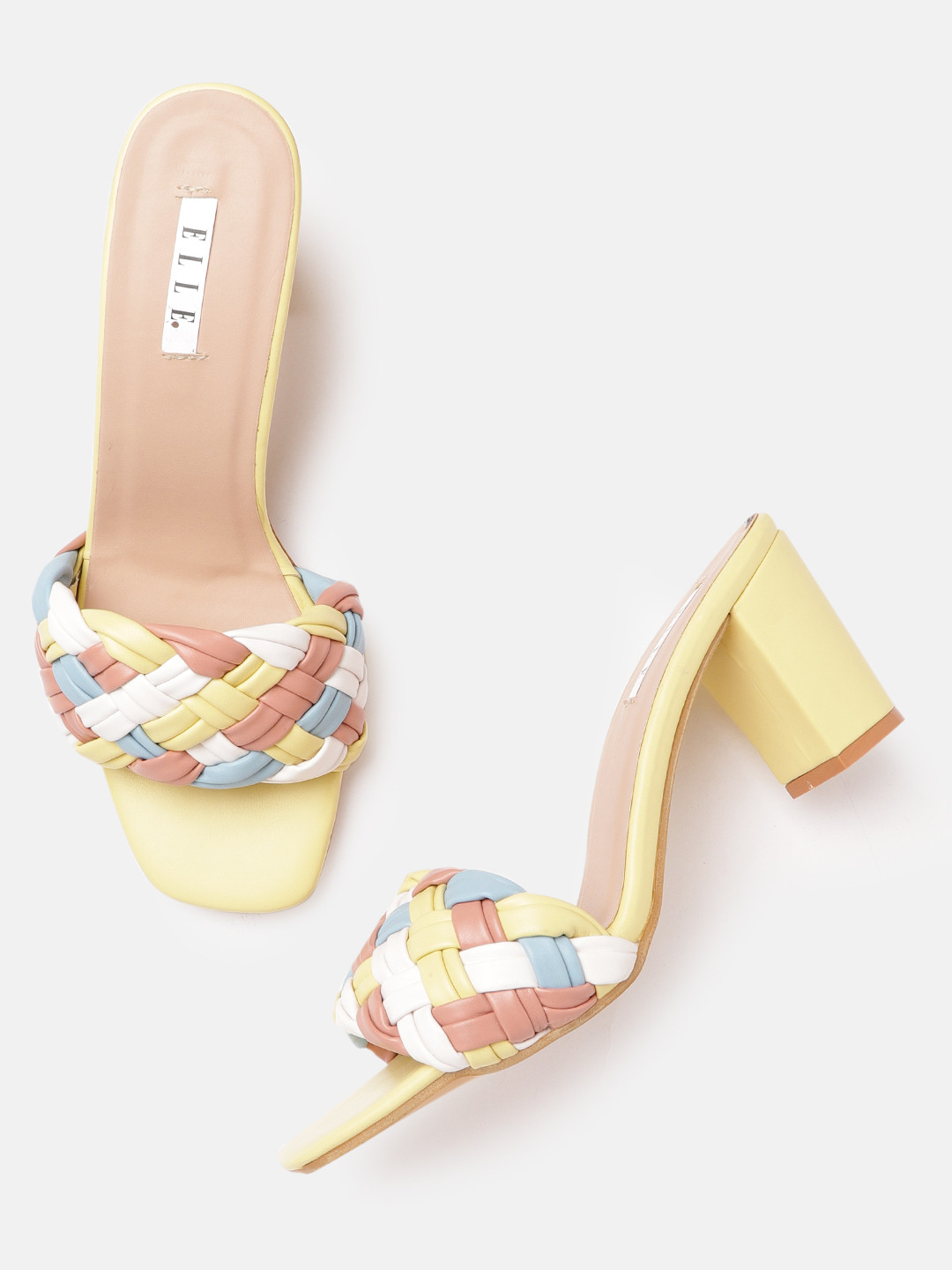 ELLE Yellow & Blue Braided Block Heels
