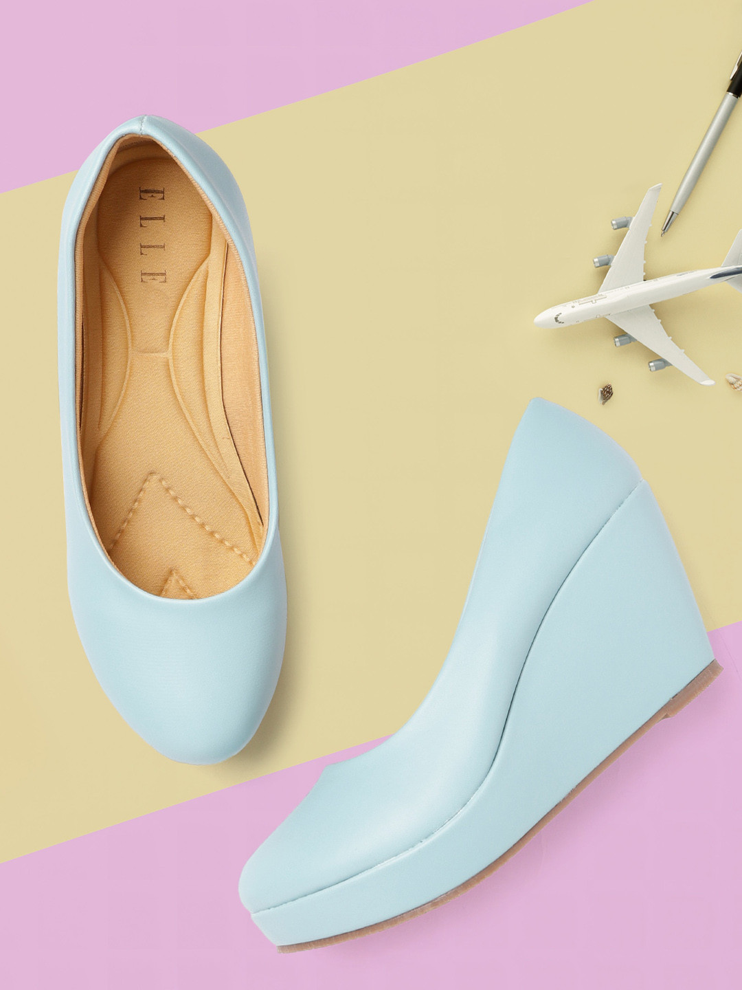 ELLE Blue Solid Wedges
