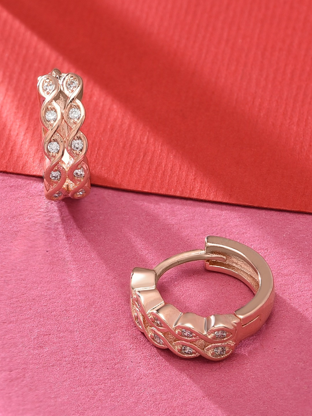 AMI Rose Gold Contemporary Cubic Zirconia Hoop Earrings