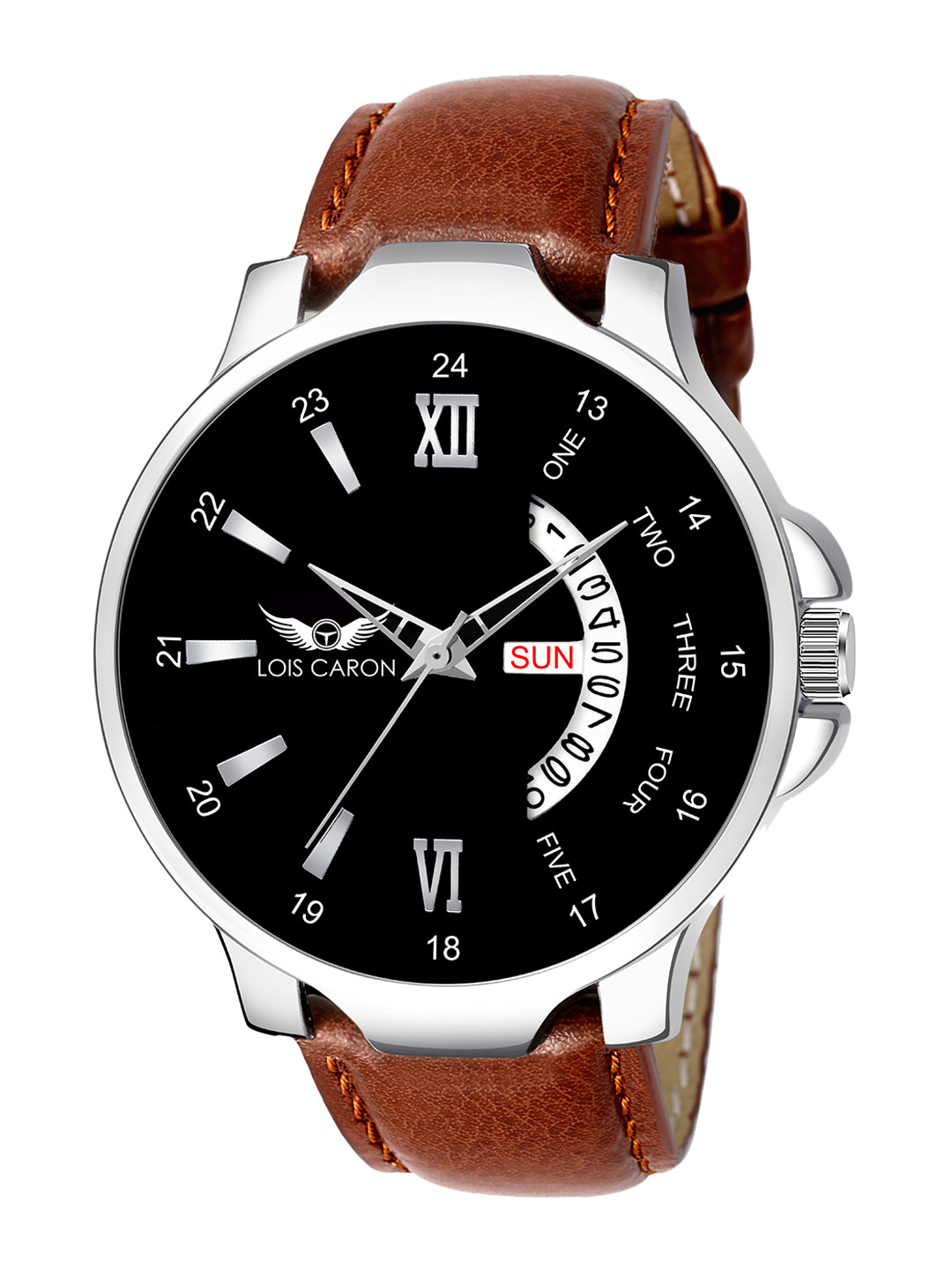 LOIS CARON Men Black Dial & Brown Leather Straps Analogue Watch