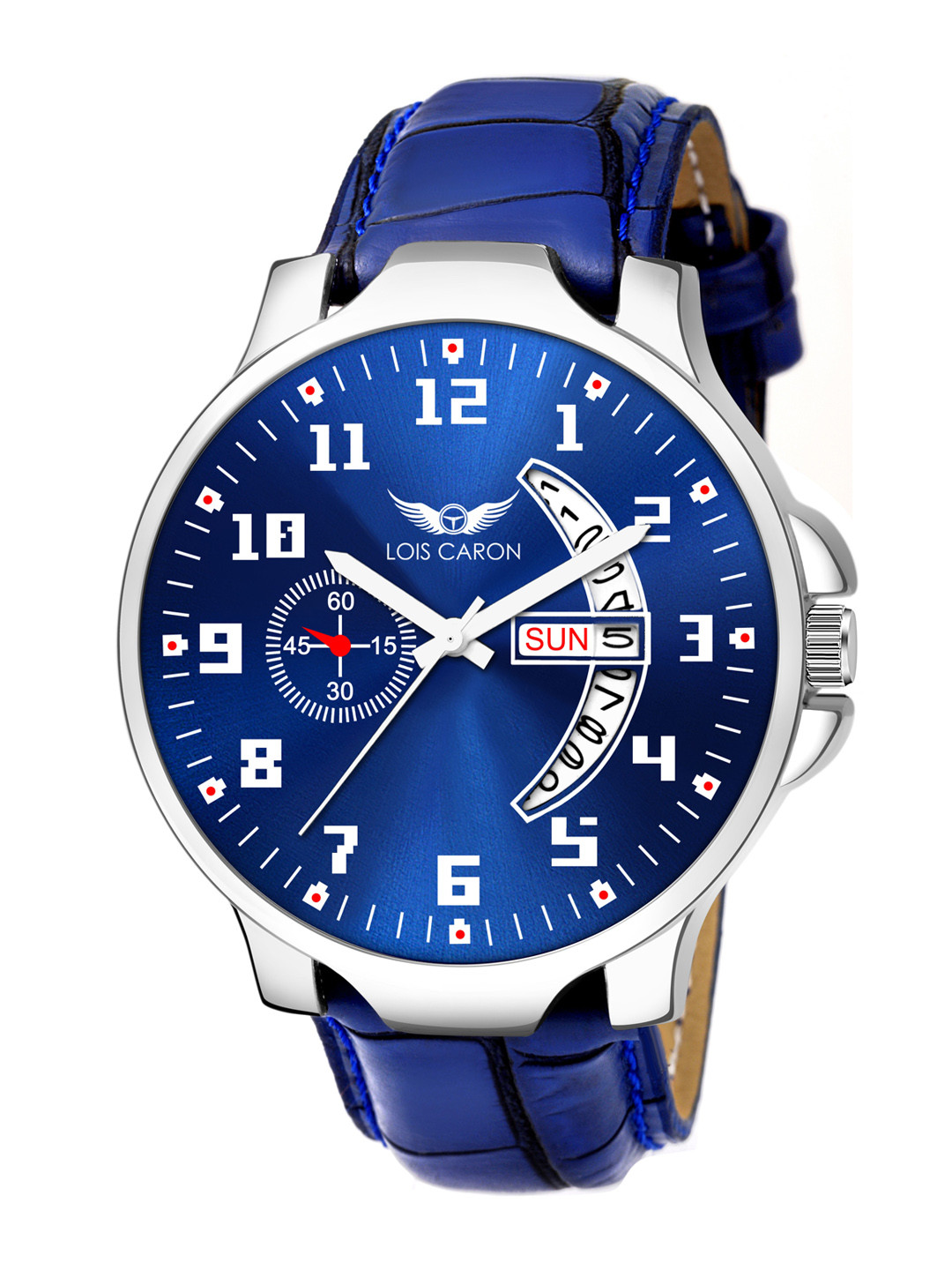 LOIS CARON Men Blue Dial & Blue Leather Straps Analogue Watch MLC-8298-BLUE