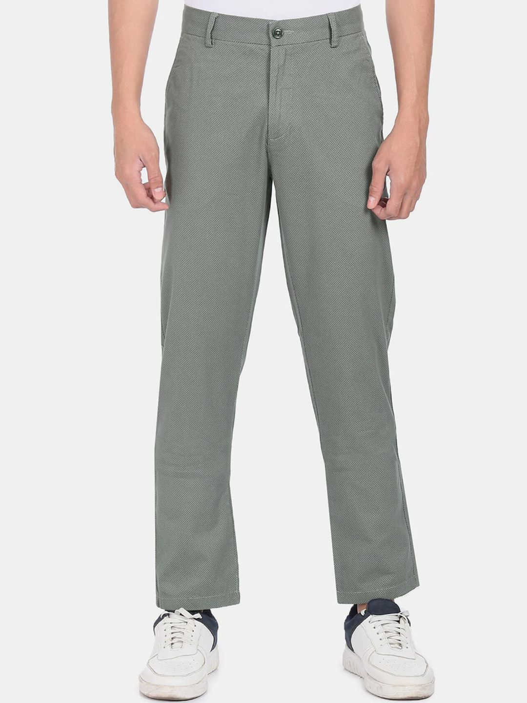 Arrow Men Green Patterned Weave Trousers