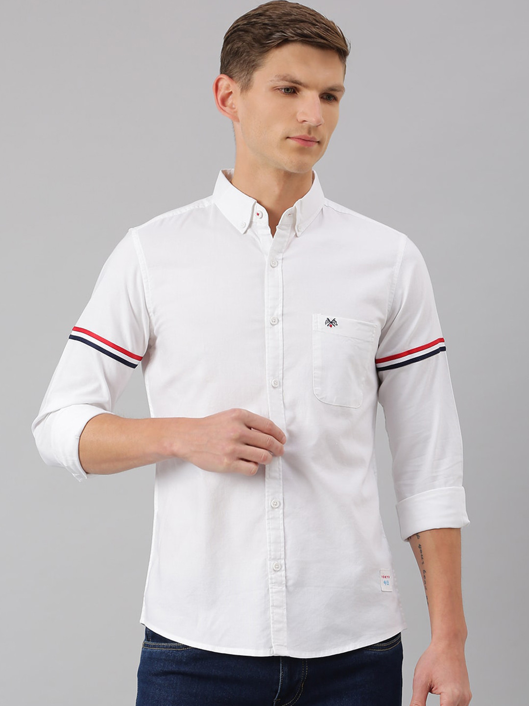 Thomas Scott Men White Slim Fit Pure Cotton Casual  Shirt