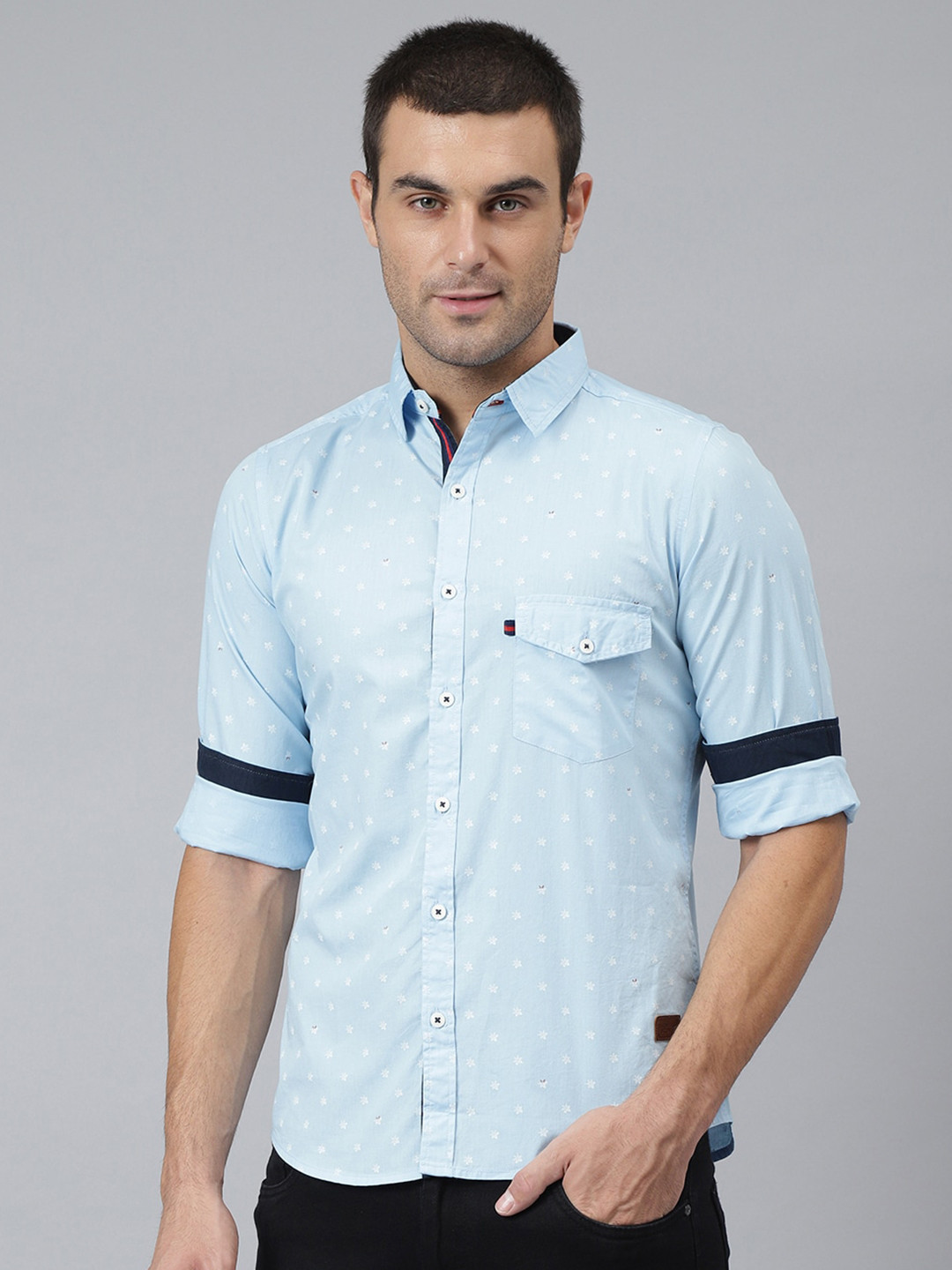 Thomas Scott Men Blue Relaxed Slim Fit Floral Printed Casual Shirt