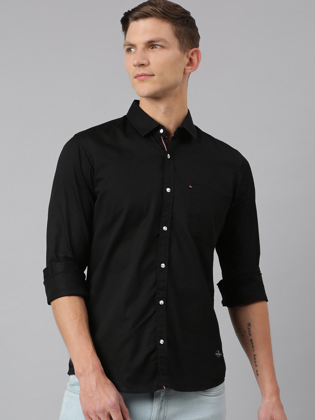 Thomas Scott Men Black Slim Fit Cotton Casual  Shirt