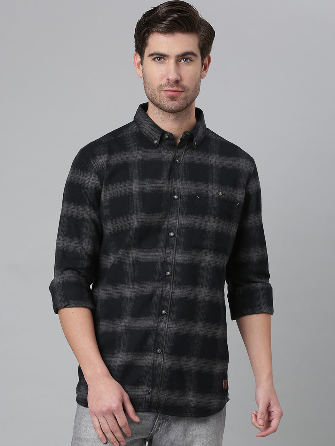 Thomas Scott Men Black Relaxed Tartan Checks Checked Casual  Shirt