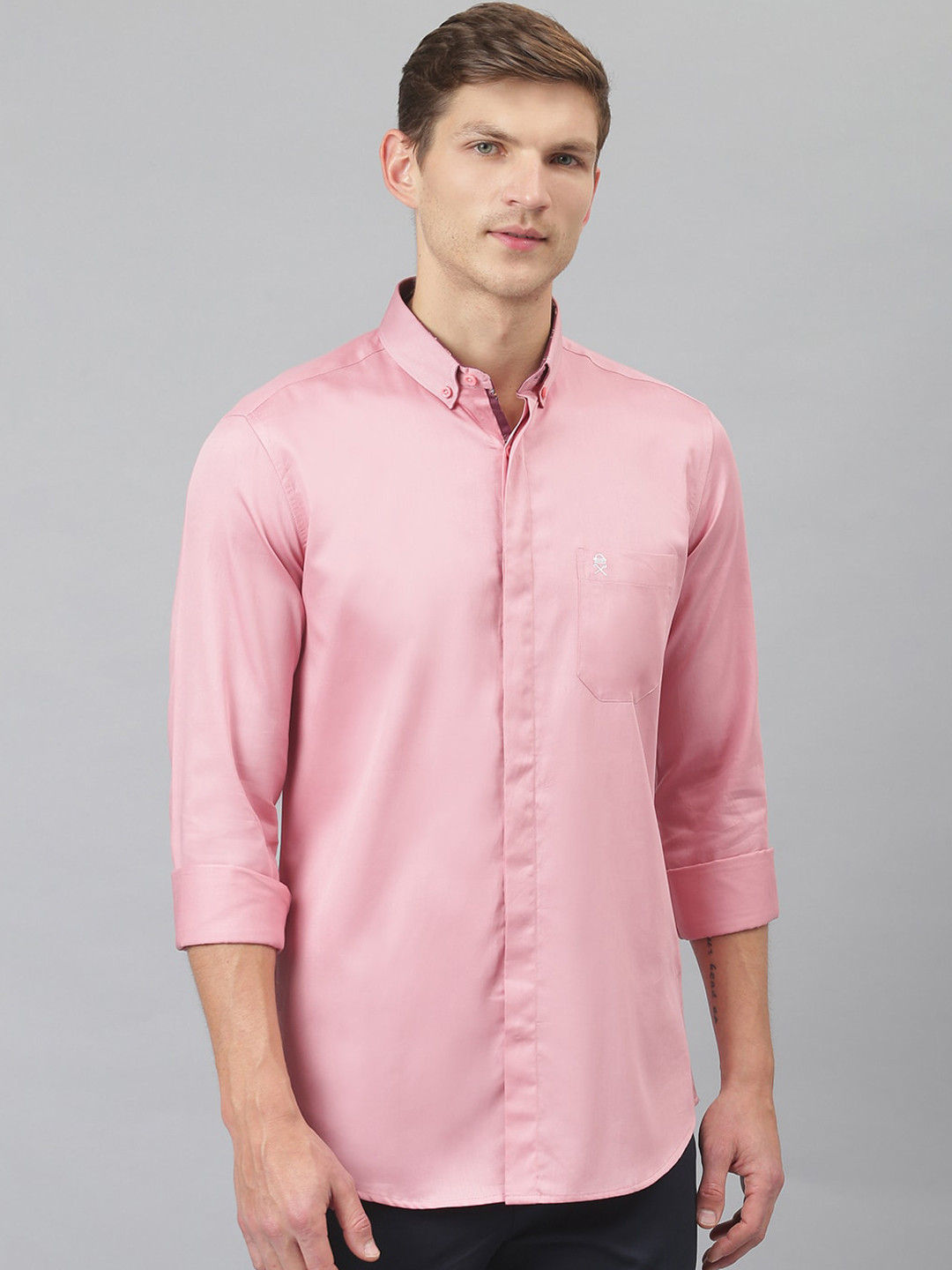 Thomas Scott Men Pink Relaxed Button-Down Collar Pure Cotton Casual  Shirt