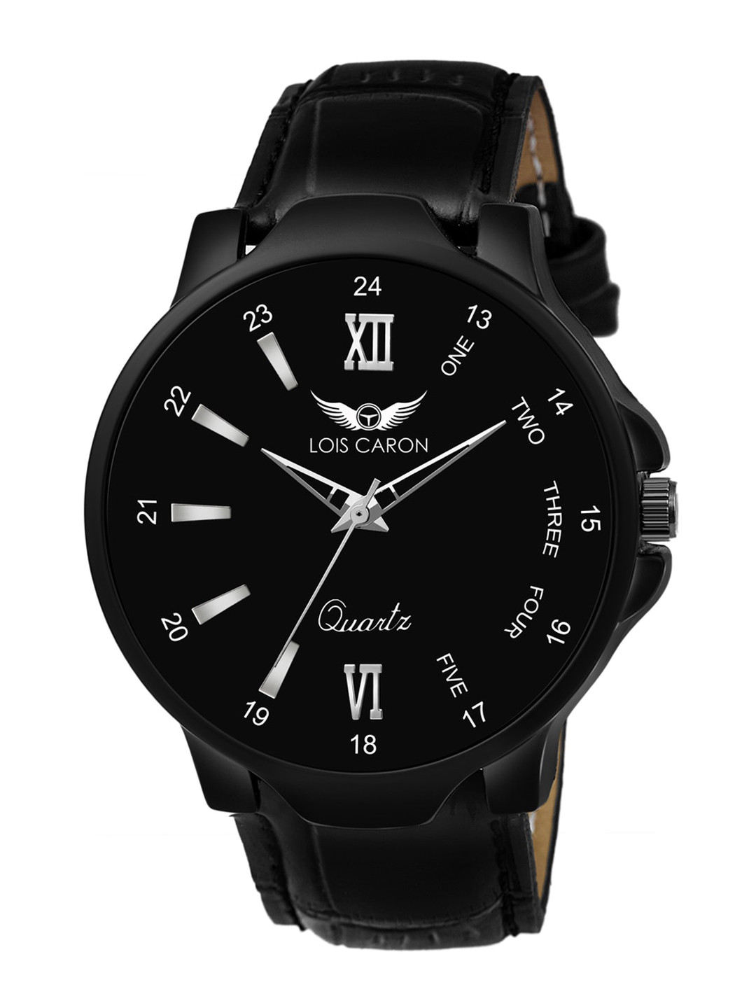 LOIS CARON Men Black Embellished Dial & Black Leather Straps Analogue Watch MLC-4236