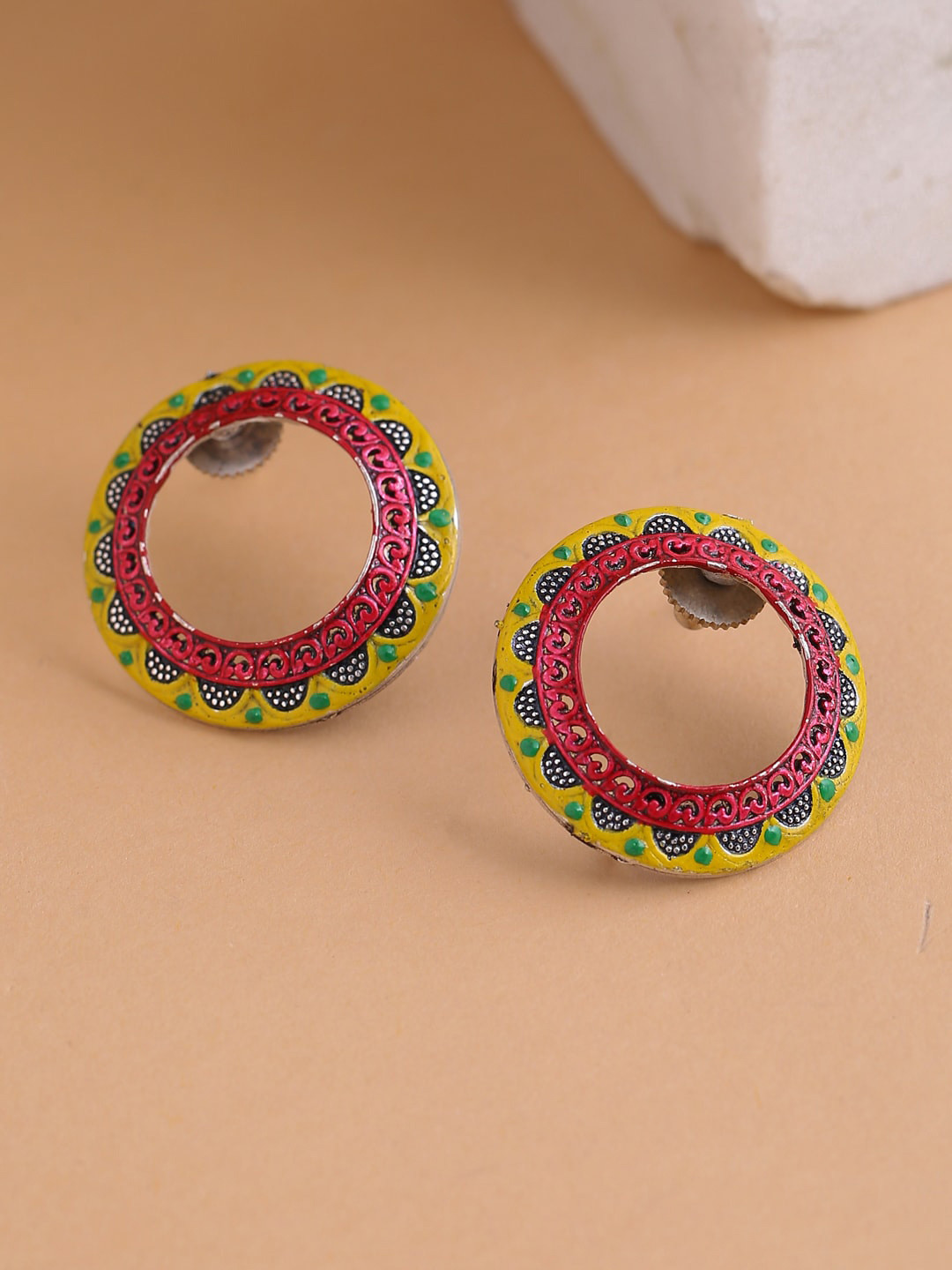 Shoshaa Pink & Yellow Contemporary Studs Earrings