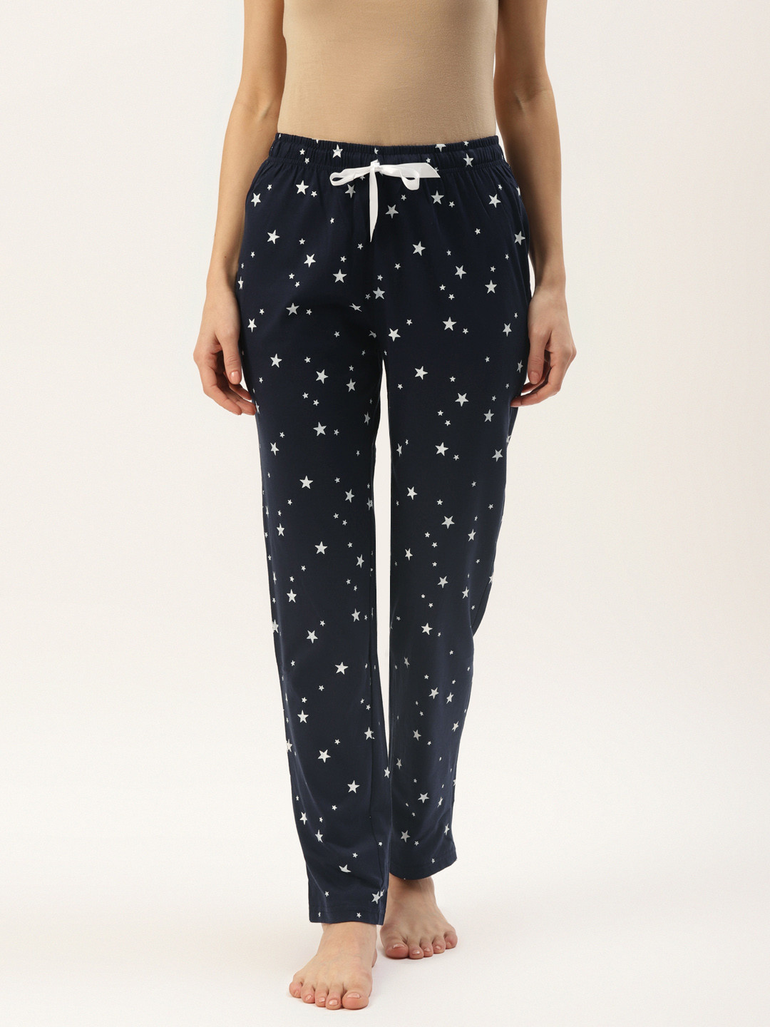 Nite Flite Women Black & White Star Print Pure Cotton Lounge Pants