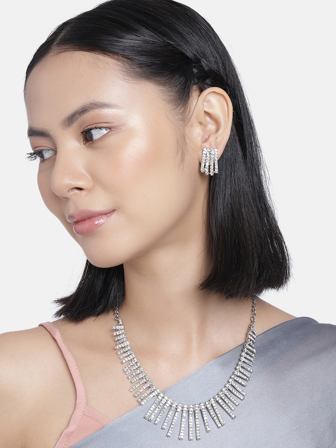 AccessHer Silver-Plated AD-Studded Jewellery Set
