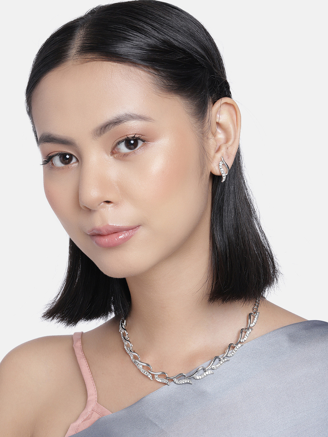 AccessHer Silver-Plated AD-Studded Jewellery Set