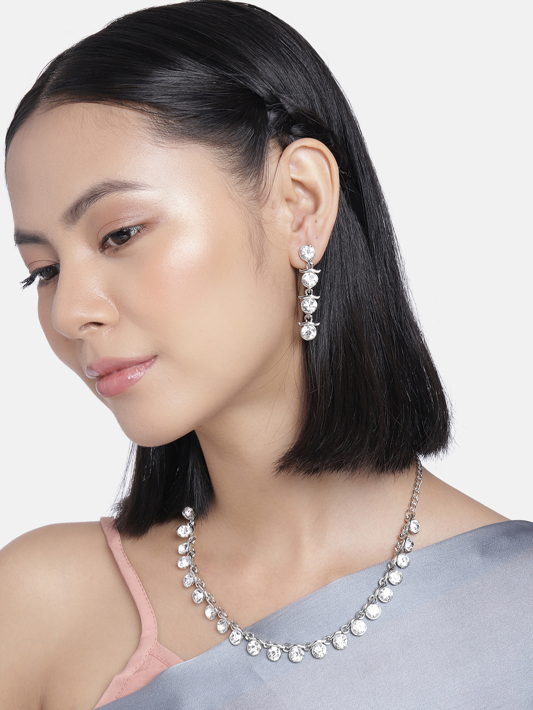 AccessHer Silver-Plated AD-Studded Jewellery Set