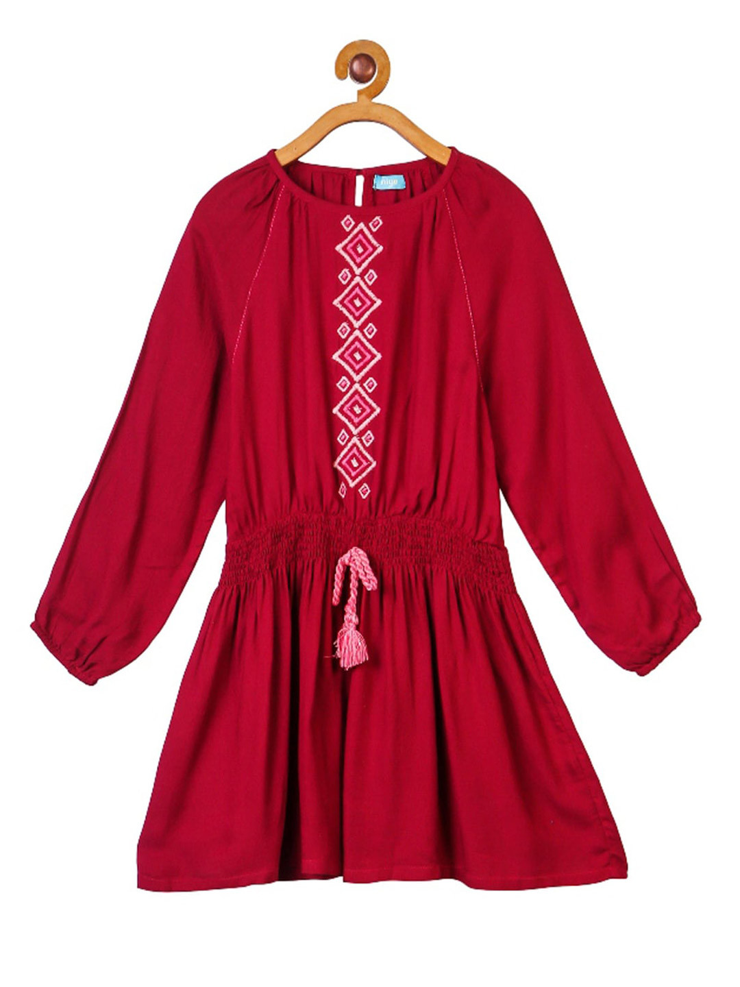 Miyo Maroon Ethnic Motifs Embroidered Cotton Dress