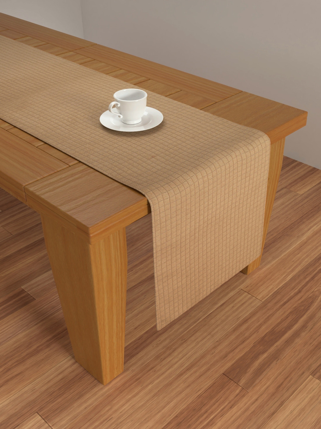 S9home by Seasons Khaki-Coloured Geometric 6 Seater Table Runner