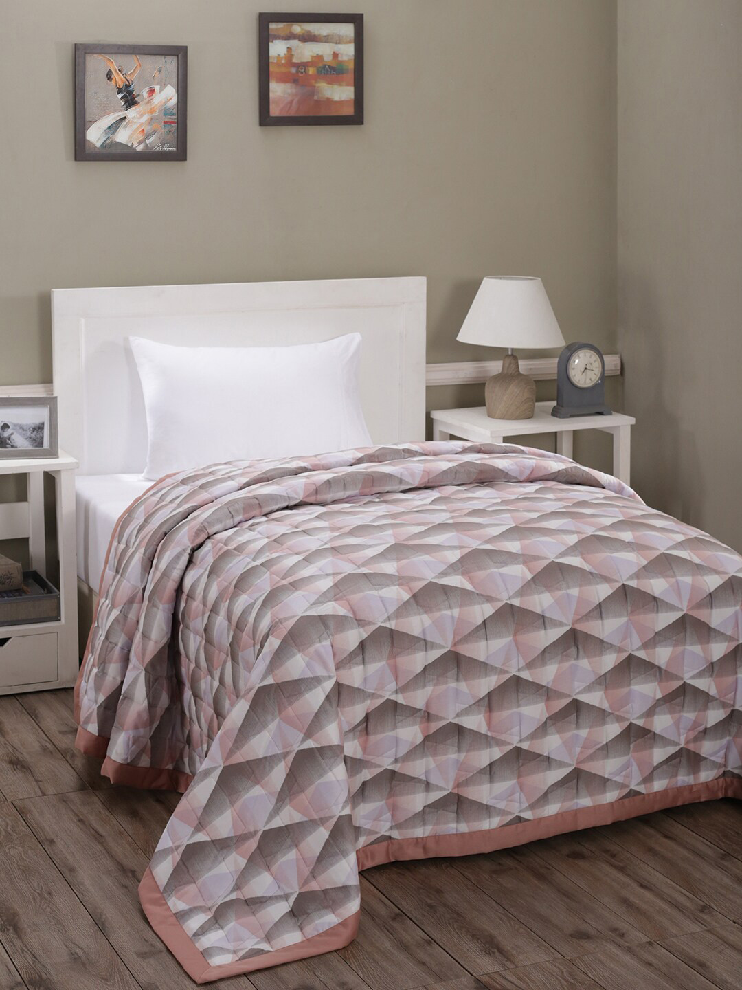 MASPAR Pink & Grey AC Room 110 GSM Cotton Single Bed Quilt