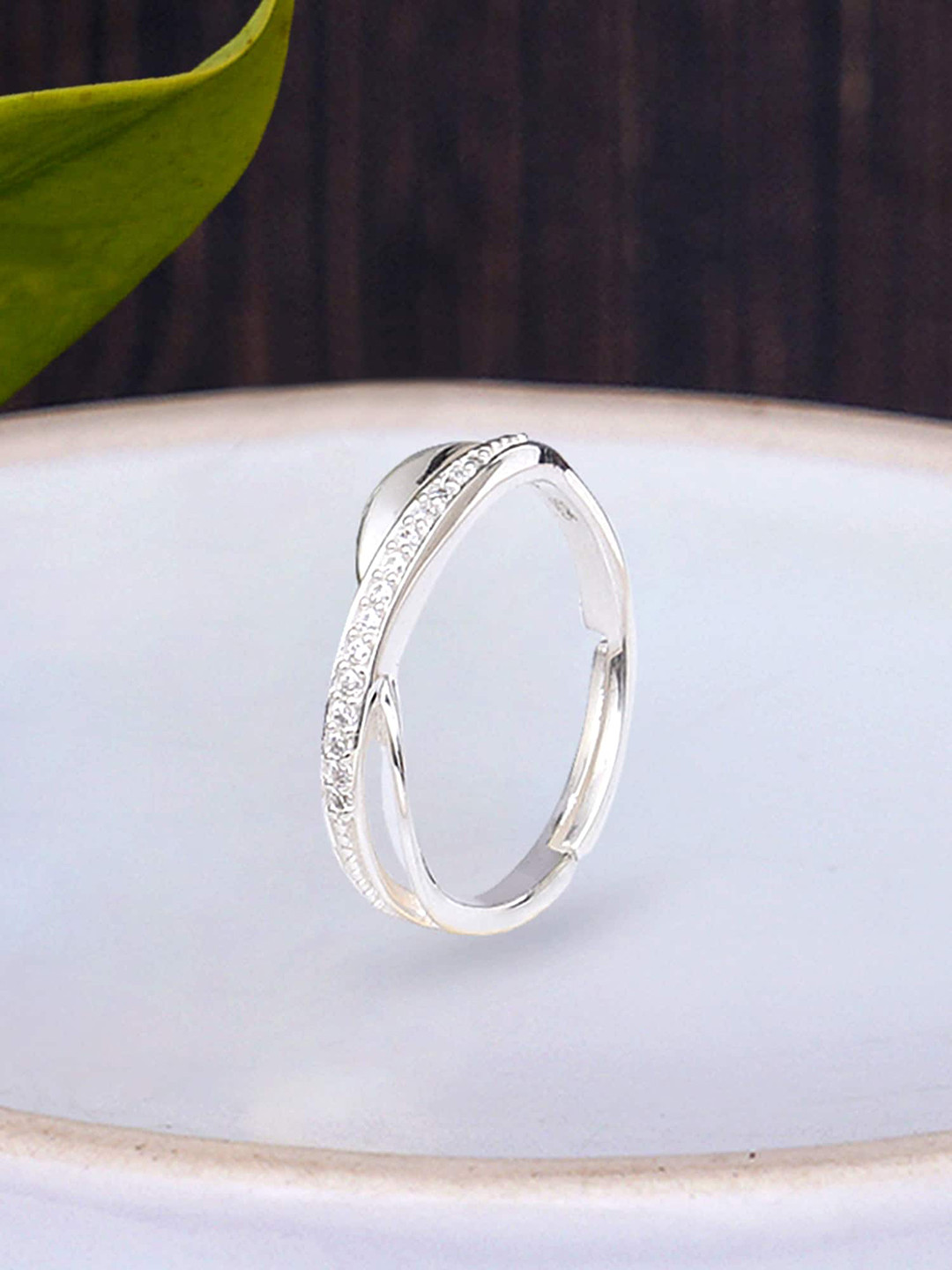 KUNUZ Silver-Plated White CZ-Studded Finger Ring